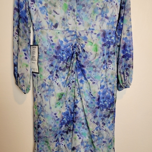 NWT Adrianna Papell Abstract Floral Metallic Chiffon Blue High-Low Dress Size 10 - Picture 9 of 16